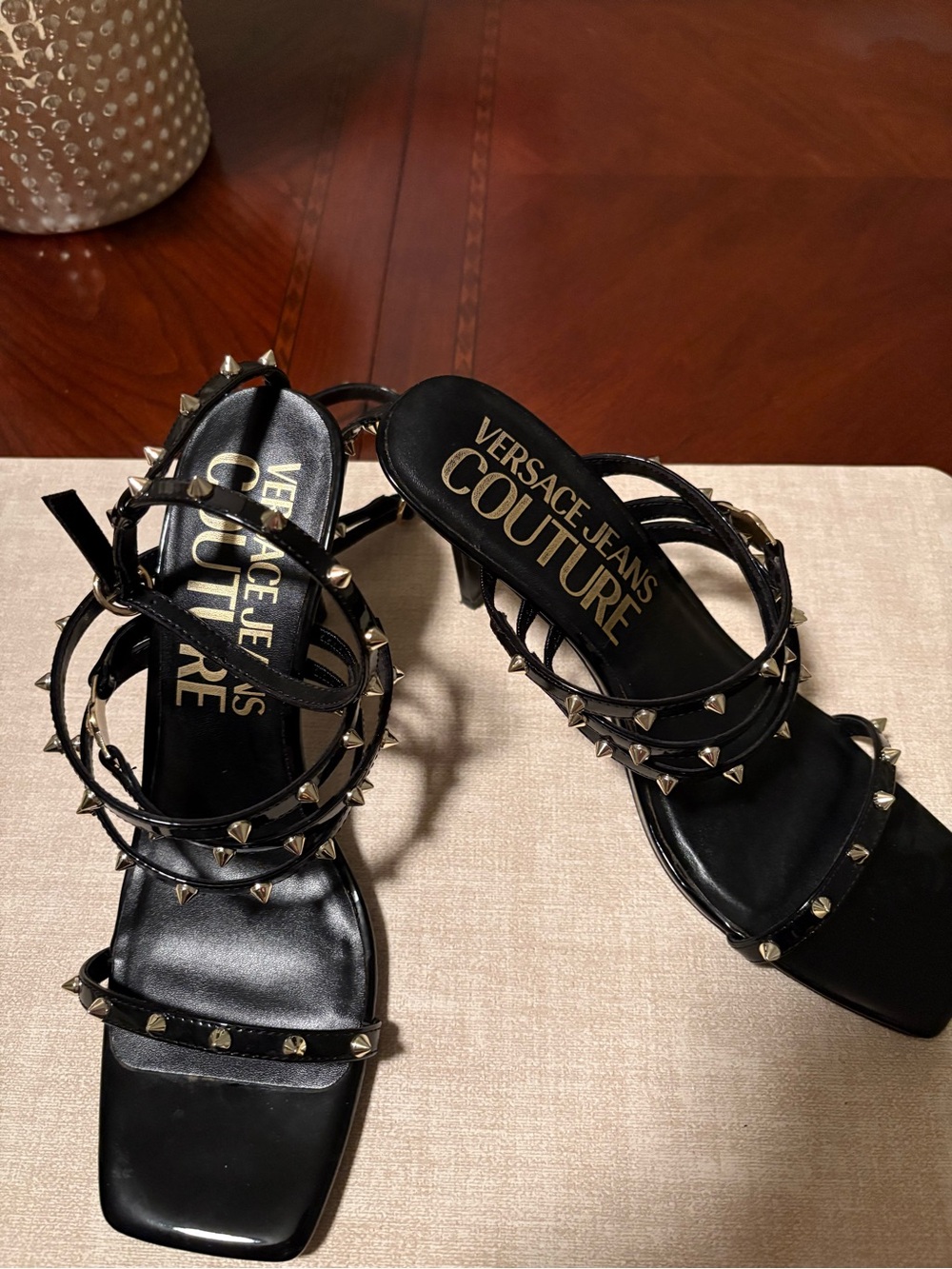 Versace Jeans Collection Black Studded Strappy Heels